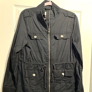 New Women's Cotton Full Zip, Long Sleeve Utility Jacket "SO Brand" Large Black.